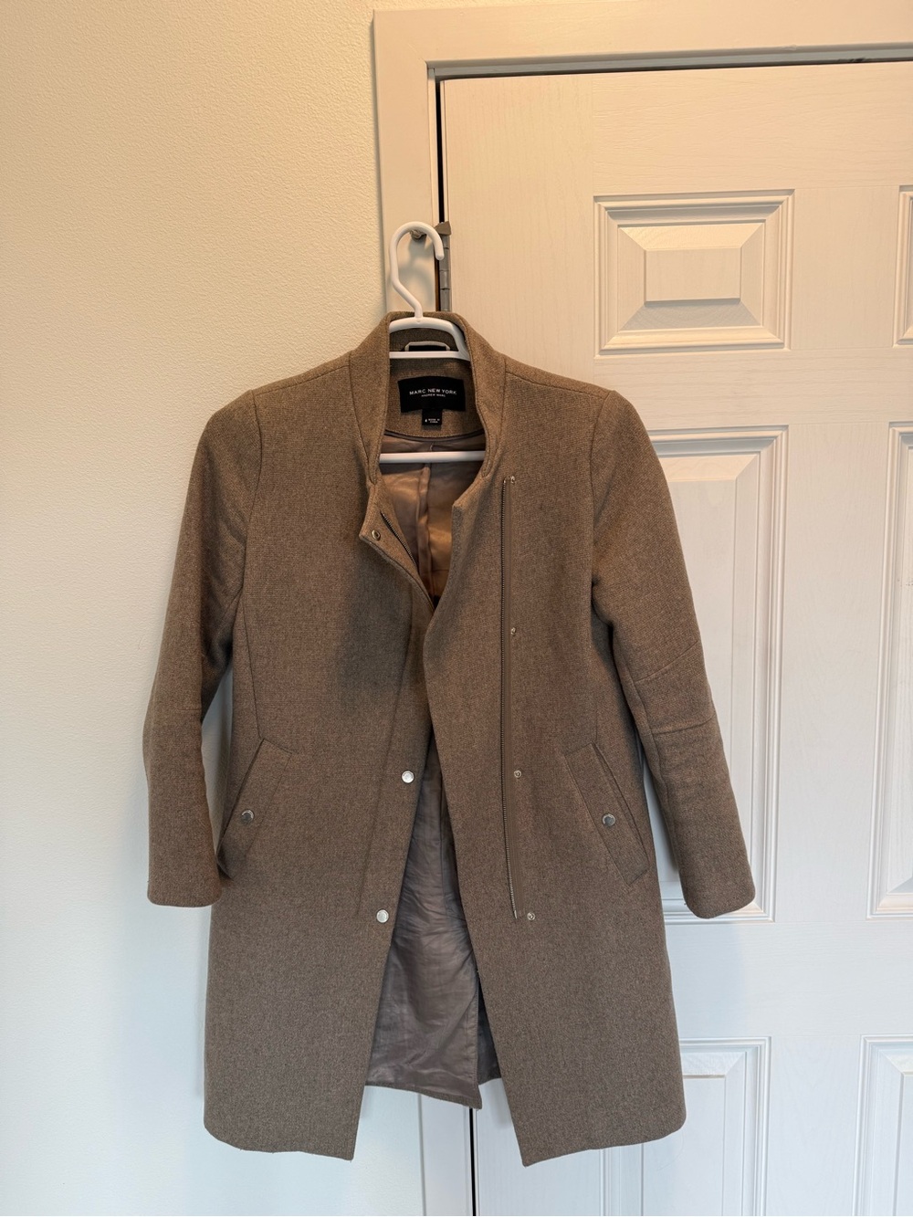 Wool-Blend Women’s Long Coat in Taupe